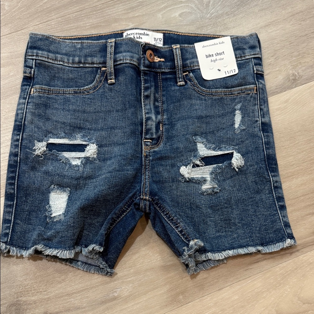 Abercrombie Kids Blue Ripped Denim Shorts